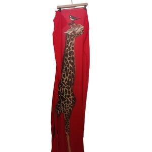 Louche Giraffe Animal Print Long Red Women's Scarf